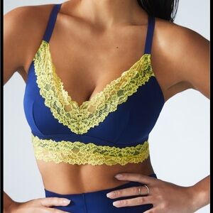 Savage X Fenty Blue and Yellow Lace Bra